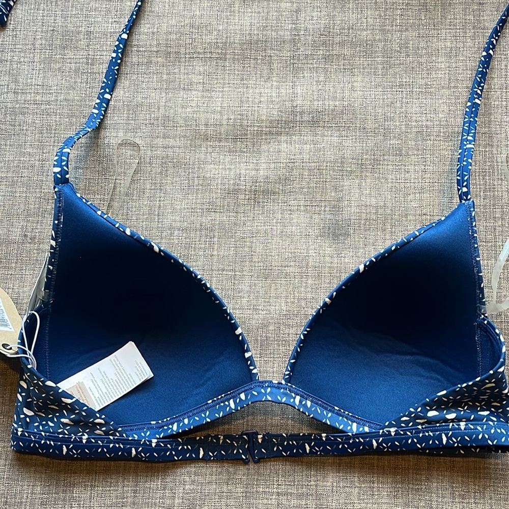 Prana Dark Blue Triangle Cup Halter Bikini Top NWT M - Picture 3 of 5